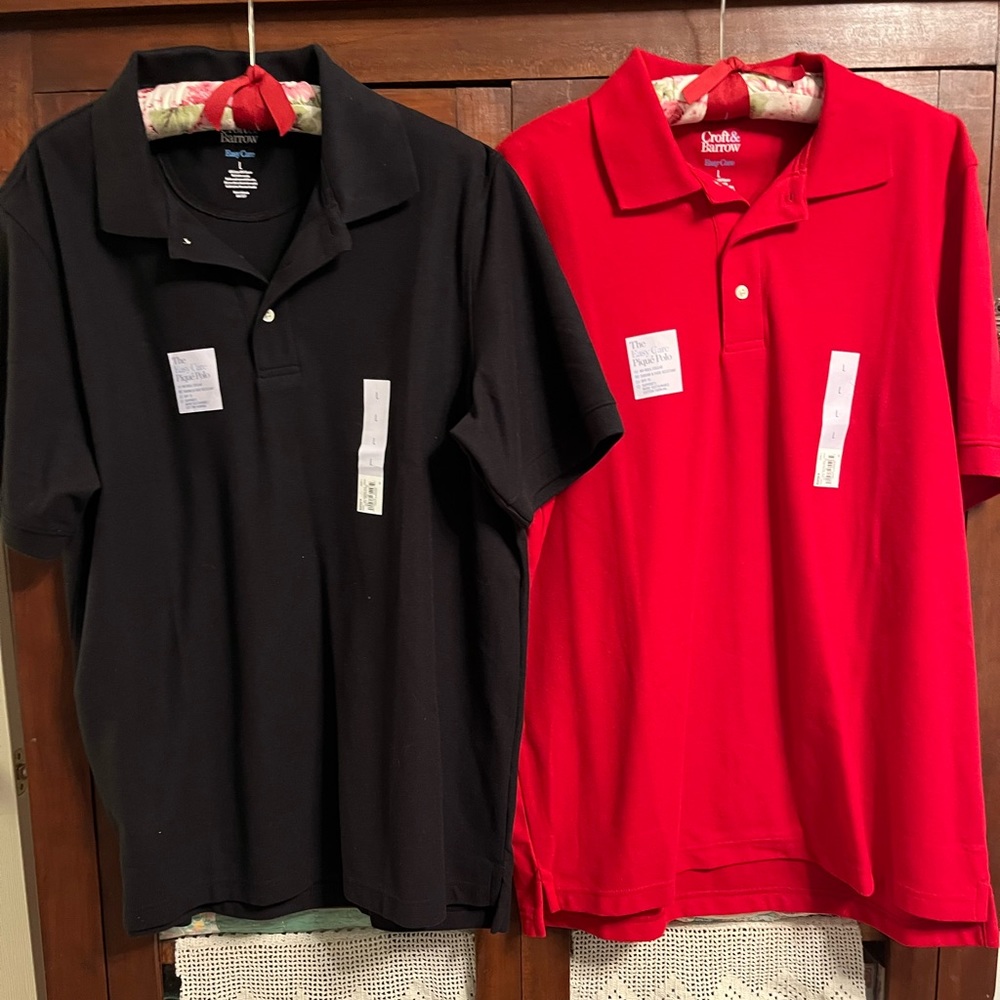 Lot of 2 Men’s Croft & Barrow Polo Shirts Black & Red Size L New with Tags